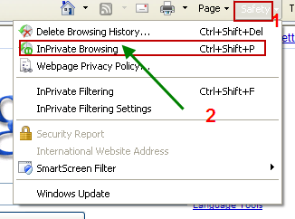 Private browsing IE8 2. A new IE window will open which will tell you about private browsing.